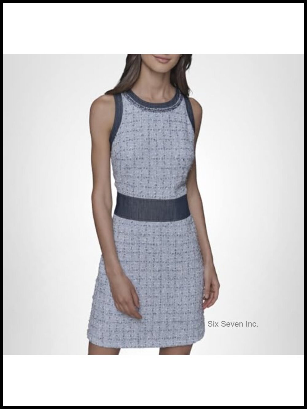 Sleeveless Scoop Neck Mini Sheath Dress with Fancy Stretch Polyester Blend
